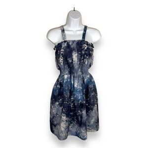 XS BLUE TIE DYE SLEEVELESS DRESS WOMENS SQUARE NECKLINE